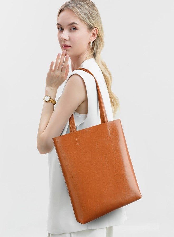 Gaeul Women's Genuine Cowhide Tote Shoulder Bag - Top Grain Leather Zippered Work Purse (Brown) - Image 2