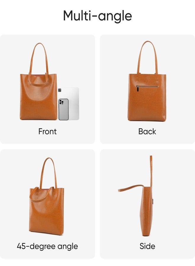 Gaeul Women's Genuine Cowhide Tote Shoulder Bag - Top Grain Leather Zippered Work Purse (Brown) - Image 5