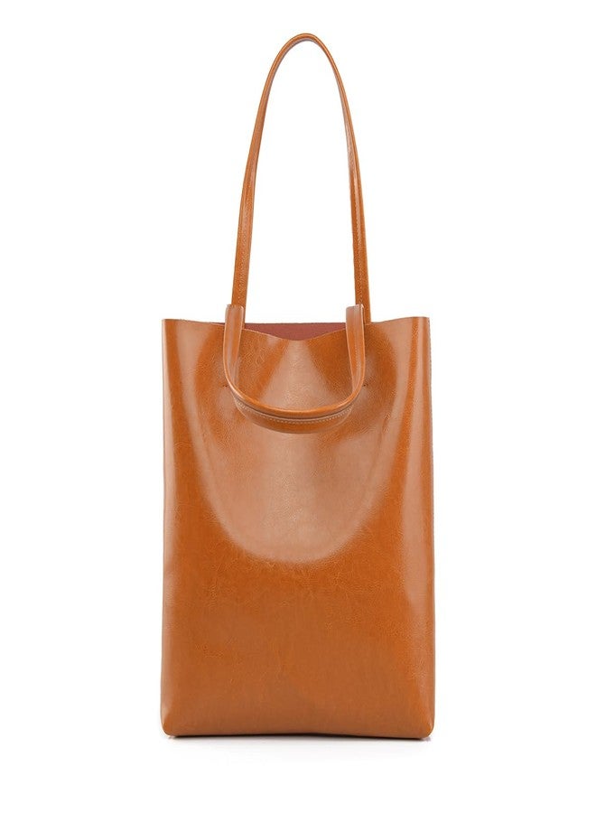 Gaeul Women's Genuine Cowhide Tote Shoulder Bag - Top Grain Leather Zippered Work Purse (Brown) - Image 1