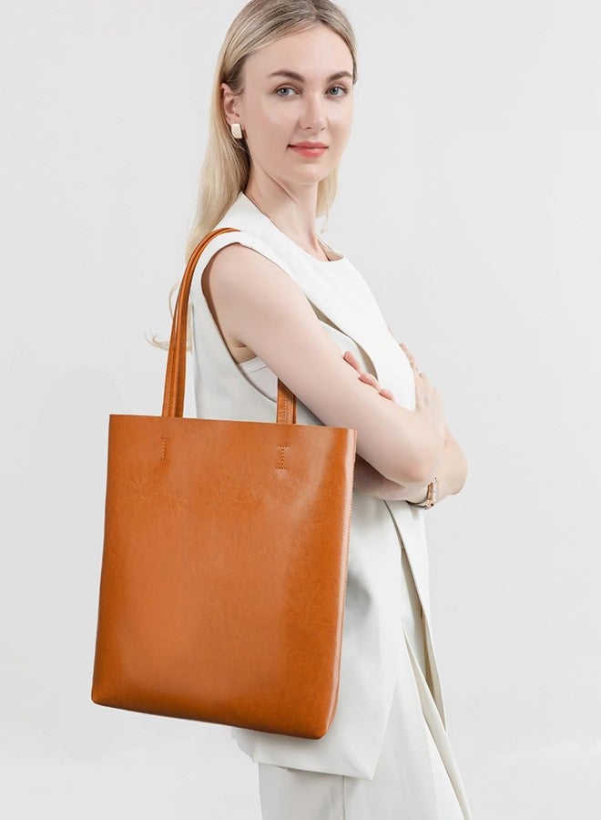Gaeul Women's Genuine Cowhide Tote Shoulder Bag - Top Grain Leather Zippered Work Purse (Brown) - Image 3