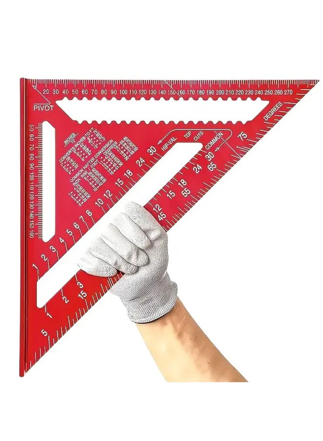 12 Inch Red Aluminum Triangle Precision Angle Measurement Tool For Carpentry - Image 3