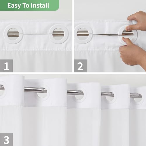 eachope White No Hook Shower Curtain with Snap-in Fabric Liner Set,Slub Textured Fabric Shower Curtains for Bathroom,Hotel Style Modern Shower Curtain,Water Repellent & Washable,71x74(72) - Image 4
