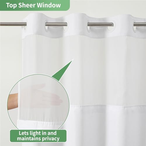 eachope White No Hook Shower Curtain with Snap-in Fabric Liner Set,Slub Textured Fabric Shower Curtains for Bathroom,Hotel Style Modern Shower Curtain,Water Repellent & Washable,71x74(72) - Image 3