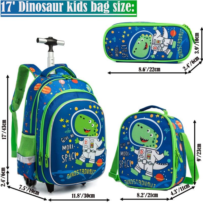 Egchescebo Egchescebo School Bags Kids Rolling Dinosaur Backpack for Boys Kids Luggage Kids Suitcase With Wheels Trolley Wheeled Backpacks for Boys Travel Bags 3PCS Boys Cat Backpack With Lunch Box Blue  - Image 2