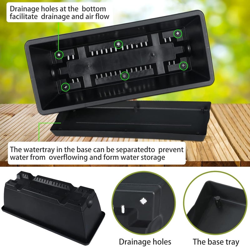 CHUKEMAOYI Window Box Planter, 10 Pack Plastic Vegetable Flower Planters Boxes 17 Inches Rectangular Flower Pots with Saucers for Indoor Outdoor Garden, Patio, Home Decor (Black) - Image 3