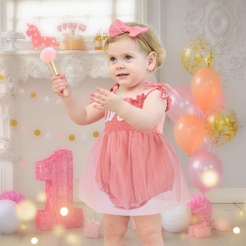 HONGTEYA Baby Girl 1st Birthday Outfit Girl First Birthday Clothes One Year Old Gifts Lace Romper Tulle Summer Newborn Dress (US, Age, 12 Months, 18 Months, Lotus Pink) - Image 2