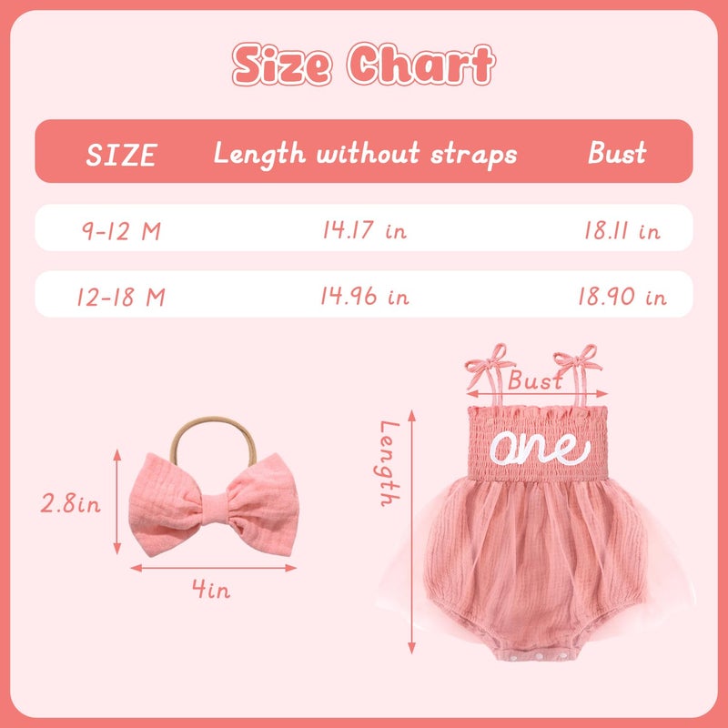 HONGTEYA Baby Girl 1st Birthday Outfit Girl First Birthday Clothes One Year Old Gifts Lace Romper Tulle Summer Newborn Dress (US, Age, 12 Months, 18 Months, Lotus Pink) - Image 5