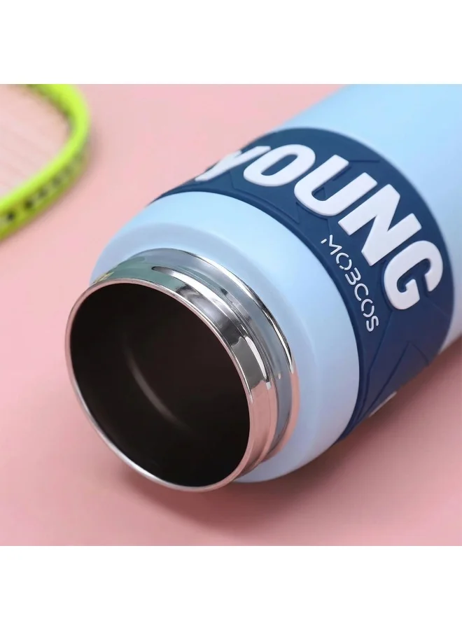 Mobcos Young W Bottle Blue Mobcos 304 Stainless Steel Double Wall Vacuum Insulated Cup with Bounce Lid Straw 650ml Hiking Sports Water Bottle (Blue)  | Best Price UAE