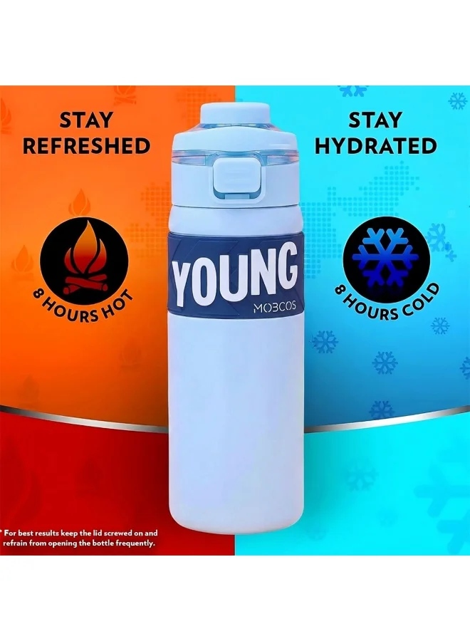 Mobcos Young W Bottle Blue Mobcos 304 Stainless Steel Double Wall Vacuum Insulated Cup with Bounce Lid Straw 650ml Hiking Sports Water Bottle (Blue)  | Best Price UAE