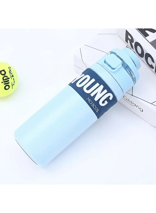 Mobcos Mobcos 304 Stainless Steel Double Wall Vacuum Insulated Cup with Bounce Lid Straw 650ml Hiking Sports Water Bottle (Blue)