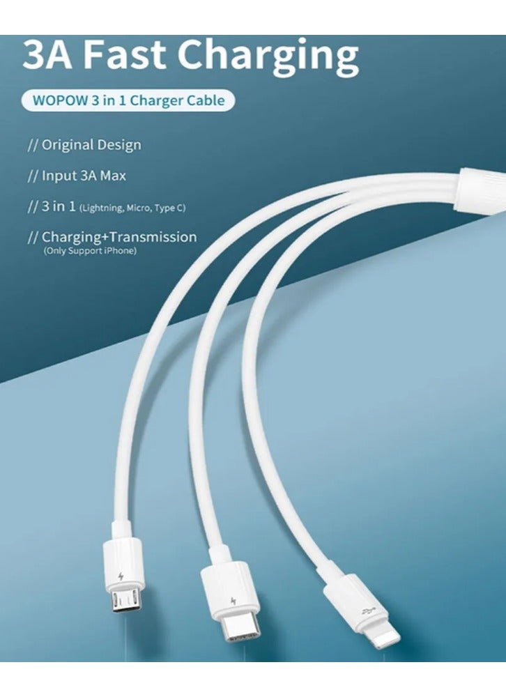 وبو 3 في 1 مايكرو يو اس بي، نوع سي وكابل شحن سريع للايفون 3A بطول 1.2 متر - Image 3