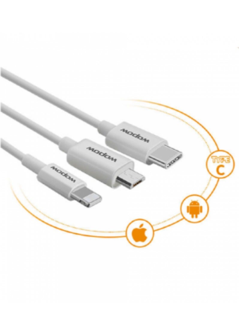 وبو 3 في 1 مايكرو يو اس بي، نوع سي وكابل شحن سريع للايفون 3A بطول 1.2 متر - Image 2