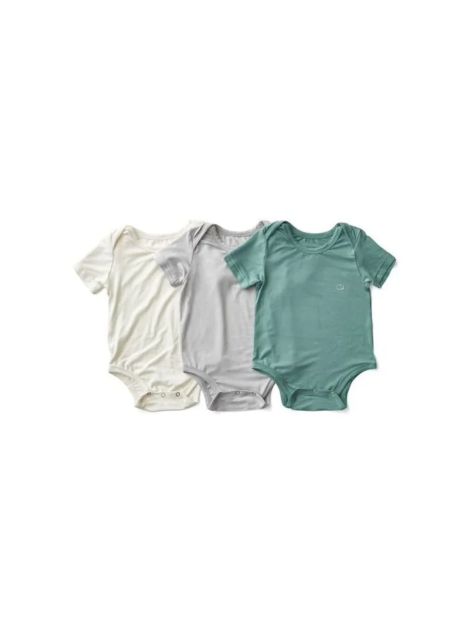 Anvi Baby Set of 3 Organic Bamboo Spandex Bodysuit- Gift set 0-3m White/Soft Sage/ Grey