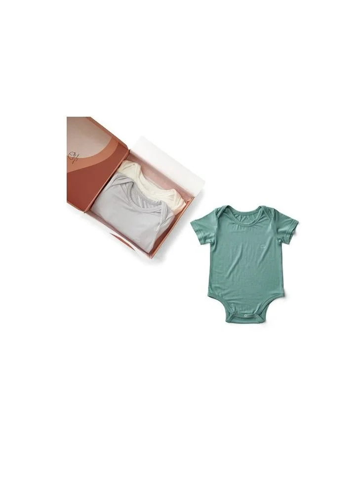 أنفي بيبي Set of 3 Organic Bamboo Spandex Bodysuit- Gift set 0-3m White/Soft Sage/ Grey