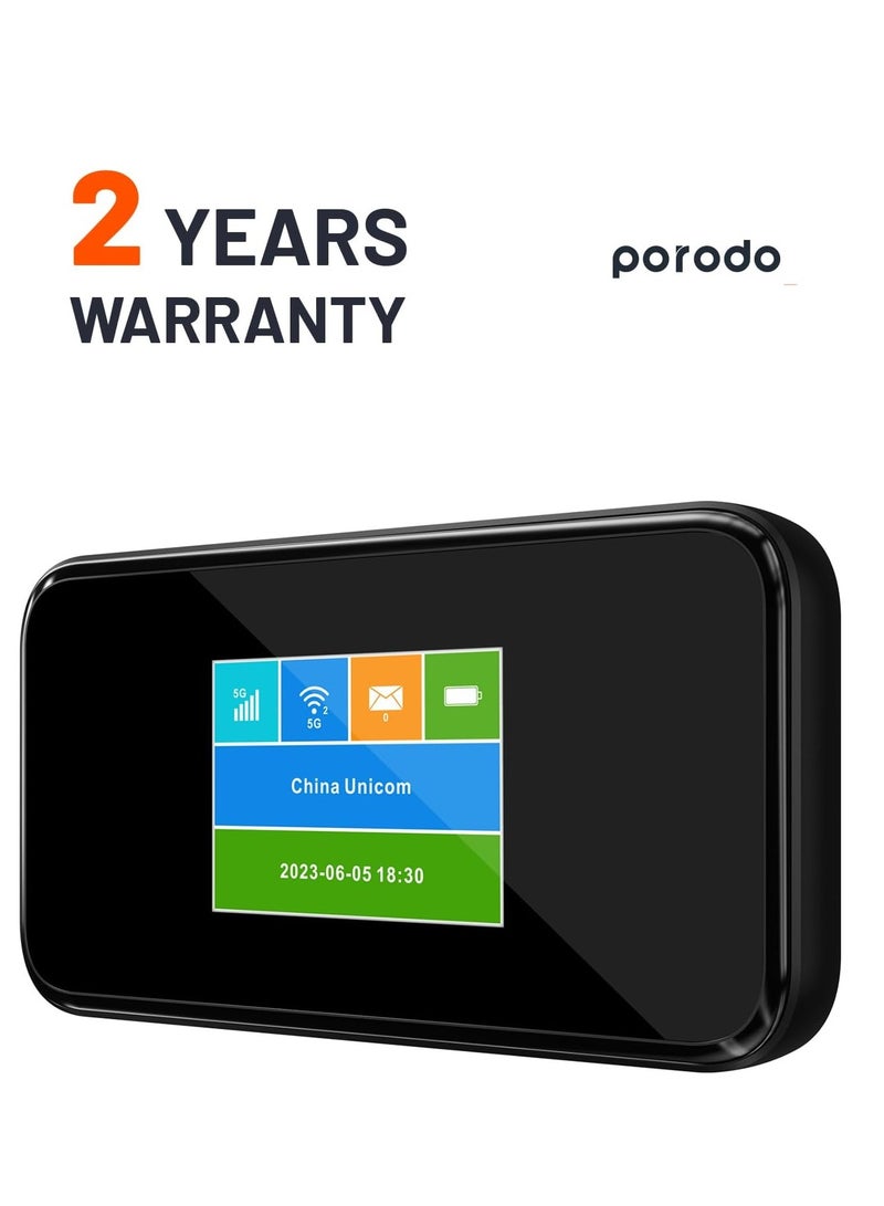 porodo Portable MiFi 5G Wireless Router 5000mAh, 40M Signal Distance, 2.4/5GHz, 12H Working Time, Upto 16 Devices Supported, 4G LTE Performance, Advanced Encryption, Black  - Image 4