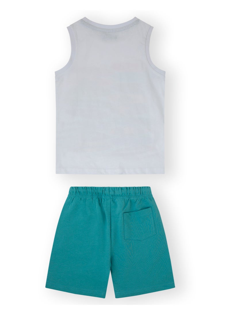CANADA HOUSE Soft and Comfortable Grey and Lagoon Green 100% Organic Cotton T-shirt and Shorts for Boys  - Image 2