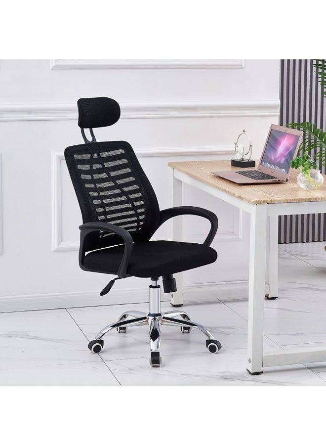 كرسي مكتب قابل للتعديل بشبكة مع أرجل معدنية، كرسي مكتب منزلي، كرسي كمبيوتر، كرسي عمل دوار بظهر مرتفع، قابل لتعديل الارتفاع، للعمل والألعاب، أسود - Image 4