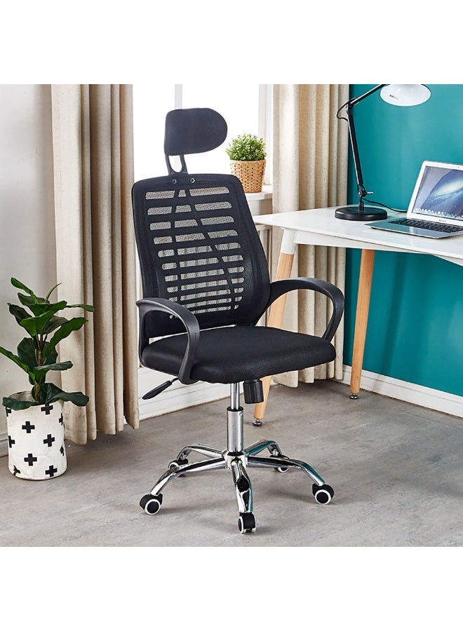 كرسي مكتب قابل للتعديل بشبكة مع أرجل معدنية، كرسي مكتب منزلي، كرسي كمبيوتر، كرسي عمل دوار بظهر مرتفع، قابل لتعديل الارتفاع، للعمل والألعاب، أسود - Image 5