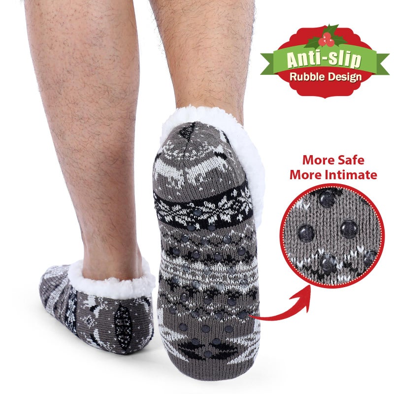 Croloose 3 Pairs Slipper Socks for Men Fluffy Sherpa Lined House Slippers Socks Non Slip Gripper Slippers for Indoor Winter Cozy Gifts - Image 2