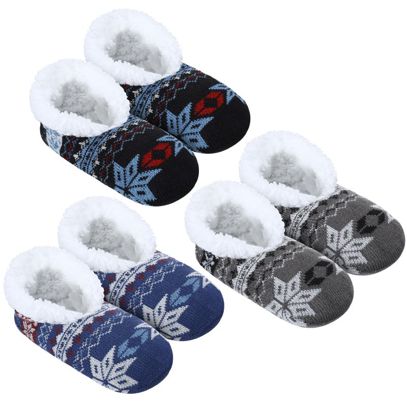 Croloose 3 Pairs Slipper Socks for Men Fluffy Sherpa Lined House Slippers Socks Non Slip Gripper Slippers for Indoor Winter Cozy Gifts - Image 1