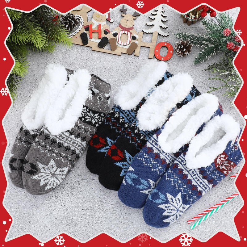 Croloose 3 Pairs Slipper Socks for Men Fluffy Sherpa Lined House Slippers Socks Non Slip Gripper Slippers for Indoor Winter Cozy Gifts - Image 4