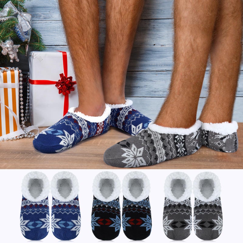 Croloose 3 Pairs Slipper Socks for Men Fluffy Sherpa Lined House Slippers Socks Non Slip Gripper Slippers for Indoor Winter Cozy Gifts - Image 5