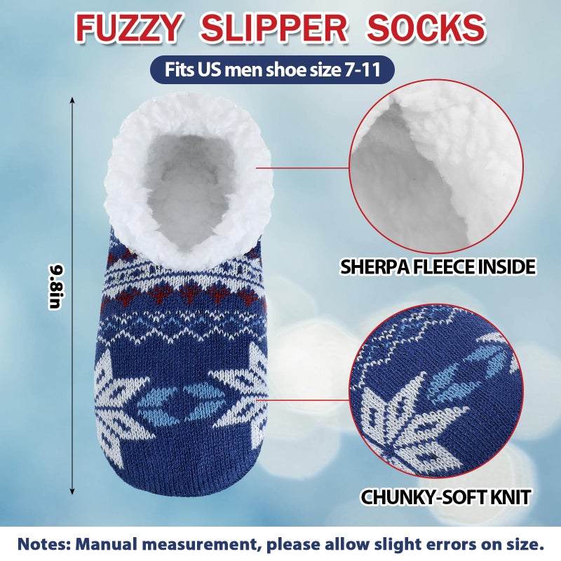 Croloose 3 Pairs Slipper Socks for Men Fluffy Sherpa Lined House Slippers Socks Non Slip Gripper Slippers for Indoor Winter Cozy Gifts - Image 3