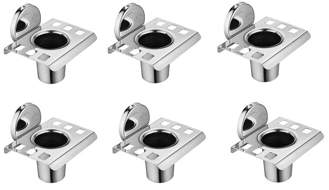SPAZIO Spazio SStainless Steel Toothbrush Holder Wall Mounted Square Shape Chrome Finish Bathroom and Wash Basin Tumbler Holders Pack of 6  - Image 1