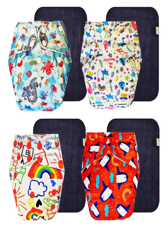 Dumbledo Premium Cloth Diaper with Gray Insert (Pack of 4) | Hypoallergenic | 6-Layer Absorbent Pad | Adjustable Snaps | Ideal for Toddlers | 3 Months - 3 Years | Unisex Baby - Image 1