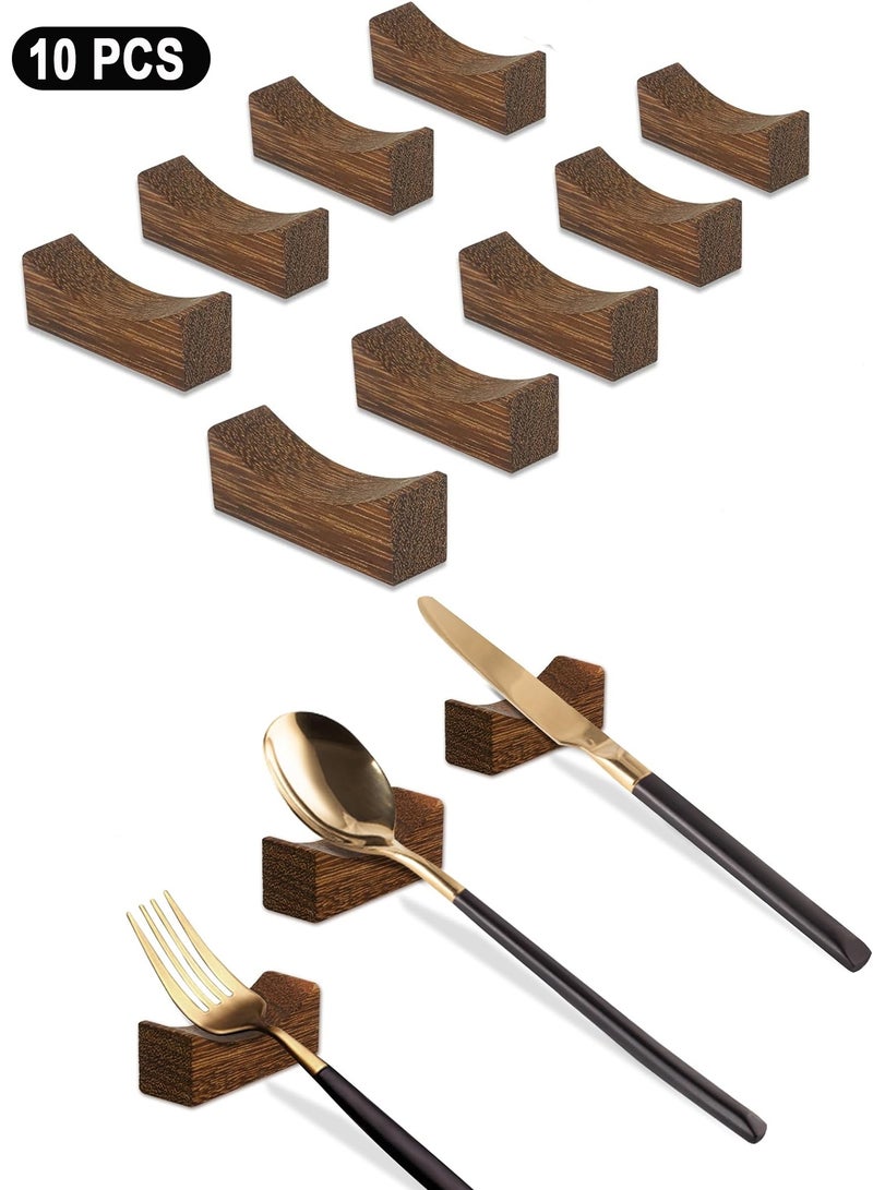 منزل الغابة 10 قطع من حاملات عيدان تناول الطعام الخشبية للمنزل والفندق والمطاعم، حاملات عيدان تناول الطعام الطبيعية الفاخرة، مجموعة حاملات ملاعق وشوك وسكاكين - Image 1