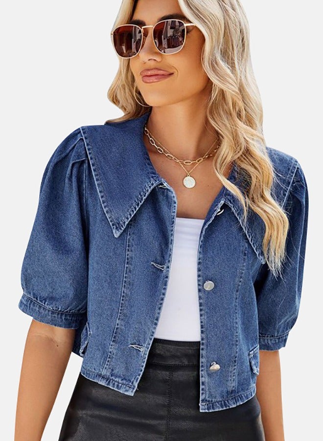 يونيكي Blue Collared Sleeveless Denim Jacket - Image 1