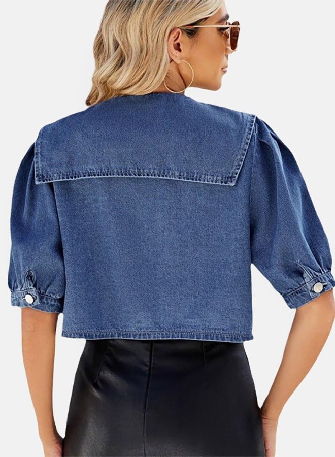 يونيكي Blue Collared Sleeveless Denim Jacket - Image 5