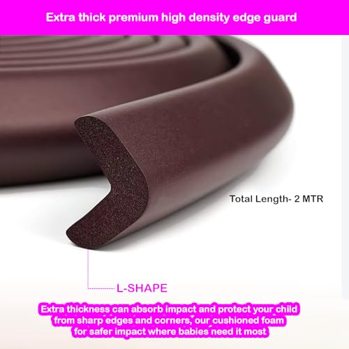 Safe-O-Kid® Baby Safety 2 Meter (6.5 feet) Edge Guard with 3 M Tape, Edge and Corner Protectors, BPA Free, Non-Toxic, Impact Cushion for Tables, Desks, and Furniture (Brown) - Pack of 2 - Image 4