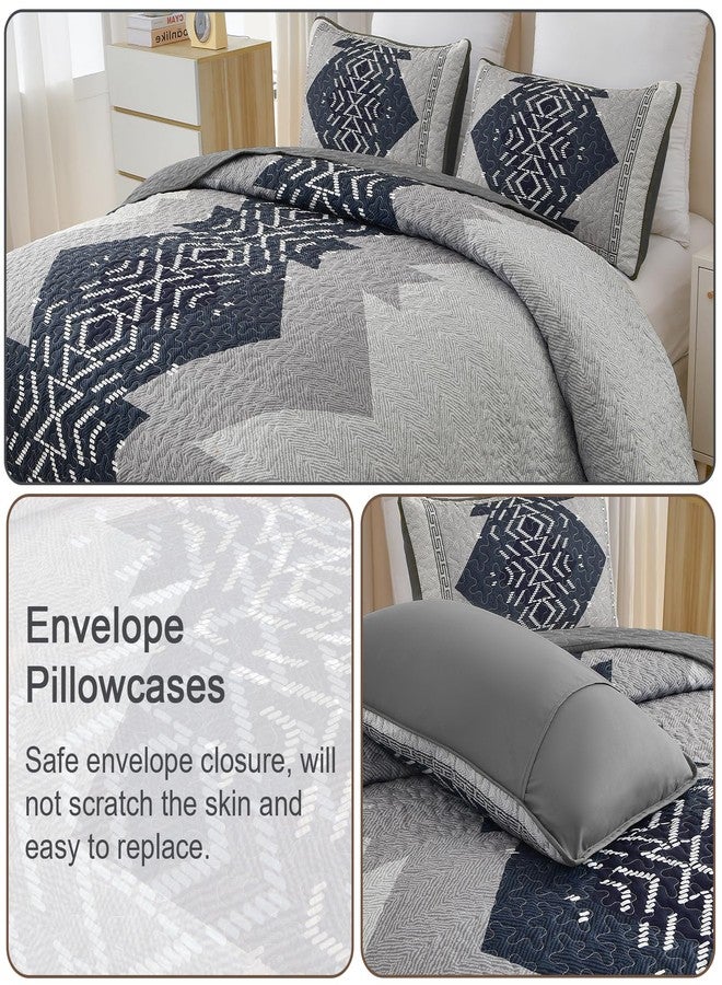 Dintszyayue King Quilt Set Boho,3 Piece Navy Bedding Coverlet Set Aztec Texture Bedspread Soft Lightweight Quilted Coverlet Set Reversiber Microfiber Bed Cover for Season(Navy,90"x103") - Image 5