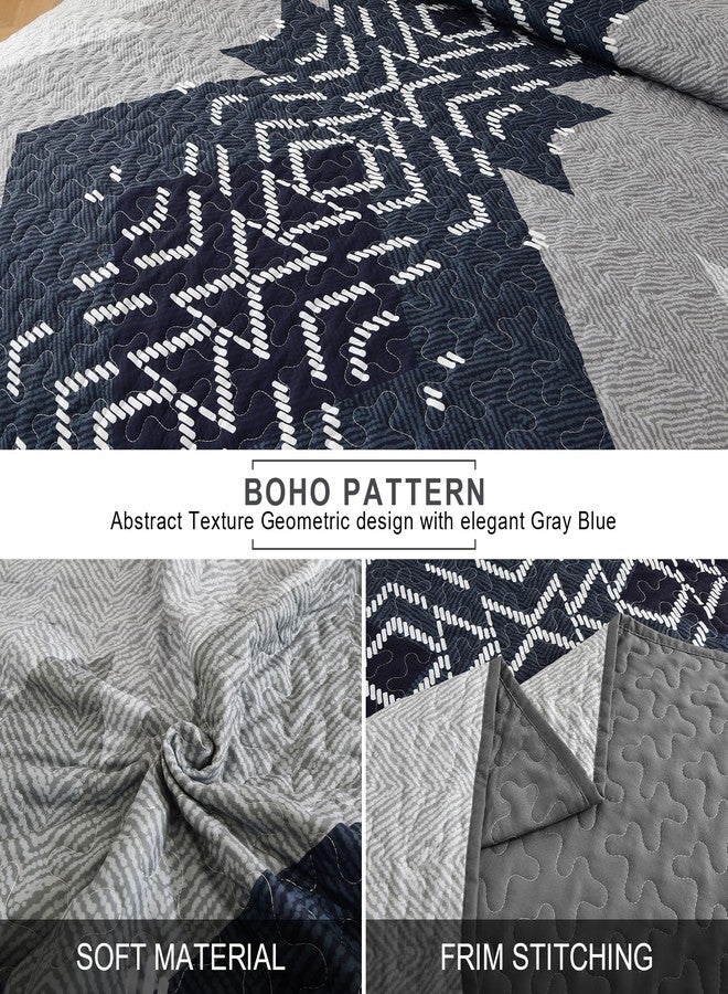 Dintszyayue King Quilt Set Boho,3 Piece Navy Bedding Coverlet Set Aztec Texture Bedspread Soft Lightweight Quilted Coverlet Set Reversiber Microfiber Bed Cover for Season(Navy,90"x103") - Image 4