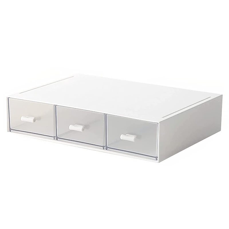 kulusion Desk Organizer-Stackable Storage Drawers, Plastic Compact Desk Storage Box Perfect for Collection Small Item/Cosmetic Office Organizer - 3 drawers (White) - Image 1