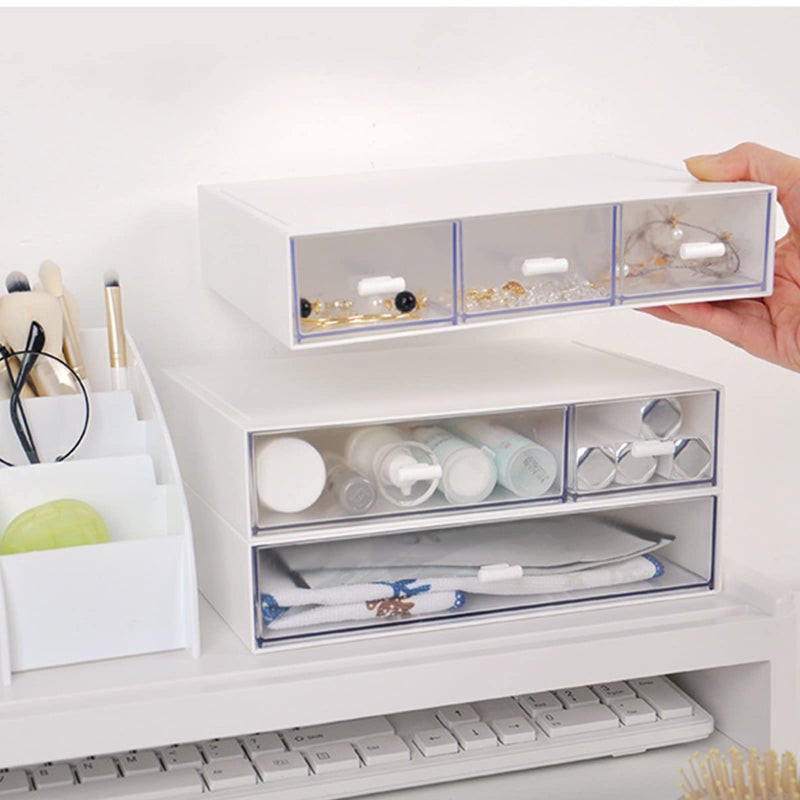 kulusion Desk Organizer-Stackable Storage Drawers, Plastic Compact Desk Storage Box Perfect for Collection Small Item/Cosmetic Office Organizer - 3 drawers (White) - Image 3