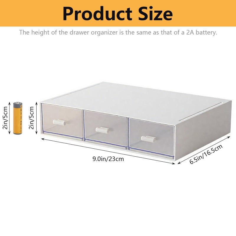 kulusion Desk Organizer-Stackable Storage Drawers, Plastic Compact Desk Storage Box Perfect for Collection Small Item/Cosmetic Office Organizer - 3 drawers (White) - Image 2