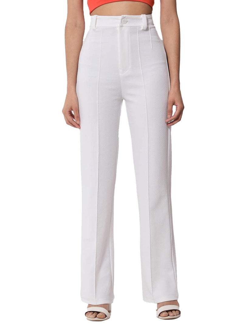 KOTTY Womens High Rise Viscose Rayon Solid Trousers Off White - Image 1