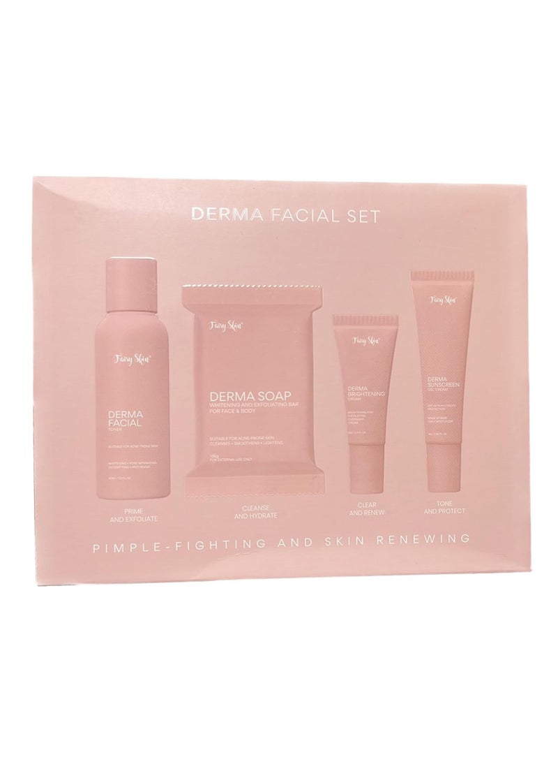 Fairy Skin Derma Facial Set for Instant Korean Glass Skin, Ultimate Defense Against Pimples and Skin Renewal, Complete with 135g Soap, 60ml Toner, 10g Brightening Cream, and 10g Sunscreen - Image 1