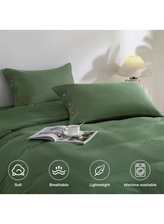 JELLYMONI Pillowcases Standard Set of 2 Cotton Button Pillow Covers 20×26in Green Bed Pillow Cases 100% Washed Cotton Soft Breathable (Pillows are not Included) - Image 2