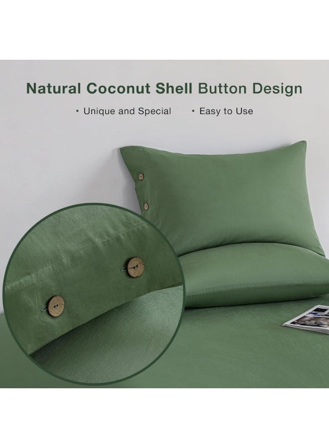 JELLYMONI Pillowcases Standard Set of 2 Cotton Button Pillow Covers 20×26in Green Bed Pillow Cases 100% Washed Cotton Soft Breathable (Pillows are not Included) - Image 5