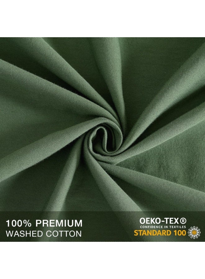 JELLYMONI Pillowcases Standard Set of 2 Cotton Button Pillow Covers 20×26in Green Bed Pillow Cases 100% Washed Cotton Soft Breathable (Pillows are not Included) - Image 4