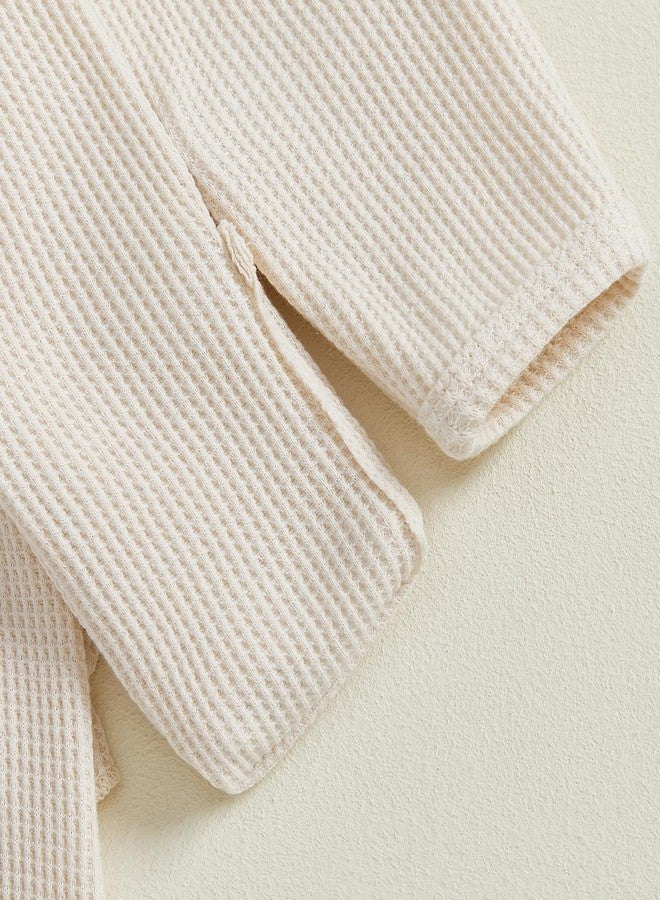 wybzd Little Sister Newborn Outfit Baby Girl Going Home Outfit Infant Romper Waffle Footies Knitted Jumpsuit Mitten Clothes (Beige little sister, Newborn) - Image 5
