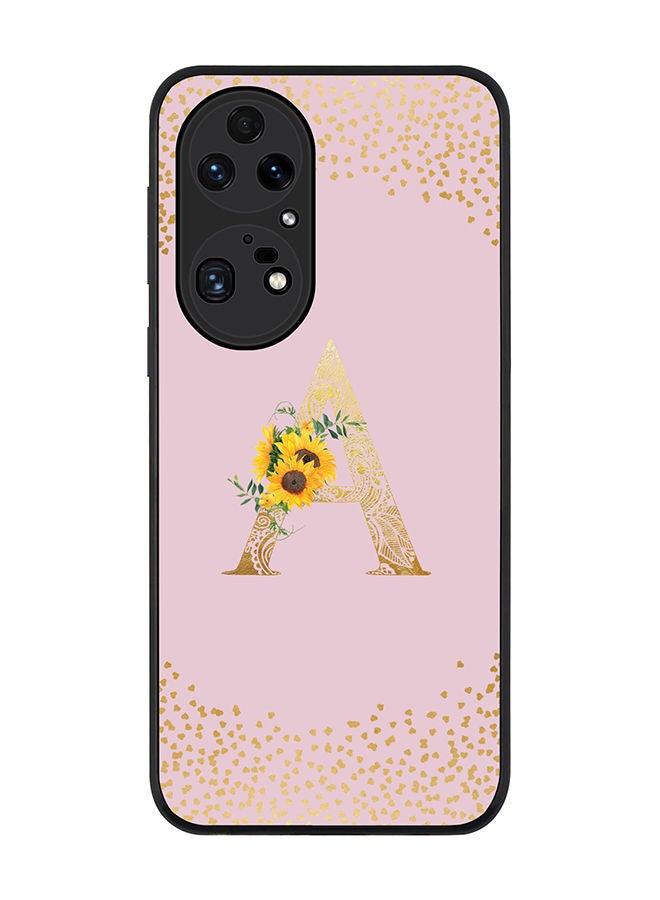 Stylizedd Rugged Black edge case for Huawei P50 Pro Slim fit Soft Case Flexible Rubber Edges Anti Drop TPU Gel Thin Cover - Custom Monogram Initial Letter Floral Pattern Alphabet - A (Pink ) - Image 1