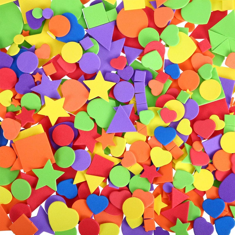 Sumind 1500 Pieces Self Adhesive Foam Stickers Mini Geometry Shapes EVA Foam Stickers for Kids DIY Art Craft, Circle, Square, Triangle, Heart, Pentagram - Image 1