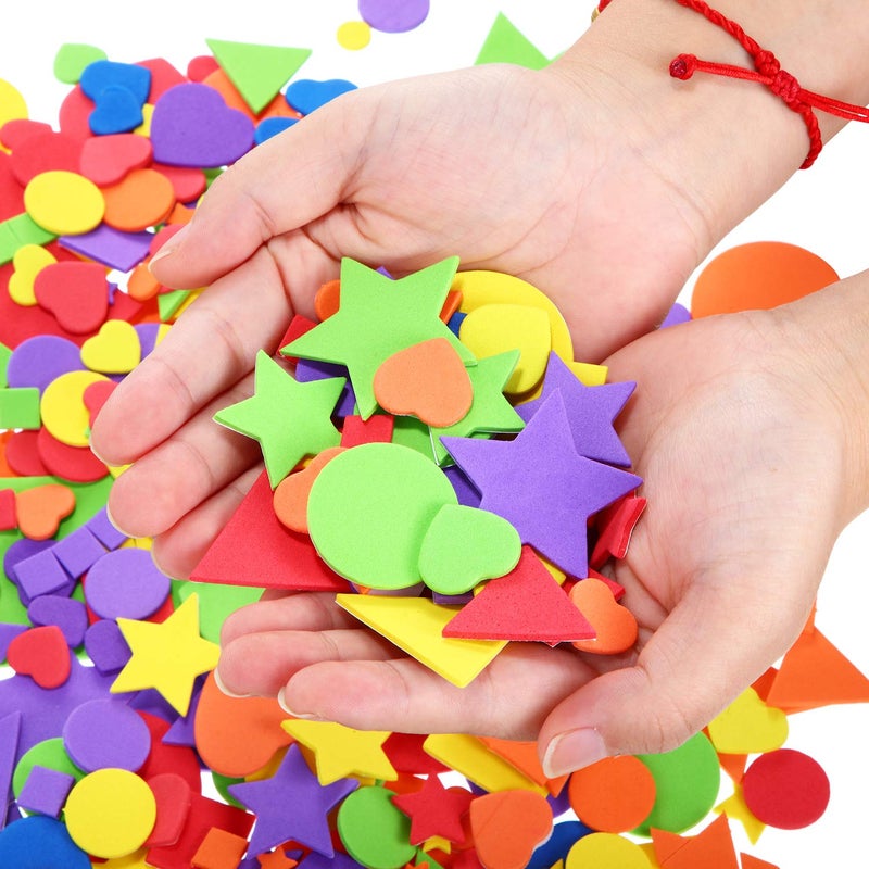 Sumind 1500 Pieces Self Adhesive Foam Stickers Mini Geometry Shapes EVA Foam Stickers for Kids DIY Art Craft, Circle, Square, Triangle, Heart, Pentagram - Image 2