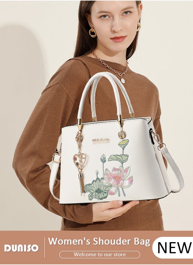 DUNISO Crossbody Bags for Women,Large Handbags for Women,Retro Shoulder Clutch Chinese Style Floral Embroidered Jacquard Women's Evening Bags,PU Leather Cross Body Bag Ladies Wallet Purse  - Image 1
