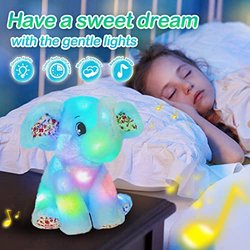 BSTAOFY 12 Musical Light Up Elephant Plush Toy Floppy LED Stuffed Animals Lullabies Nightlight Bedtime for Kids Birthday Valentines for Toddlers Blue - Image 5