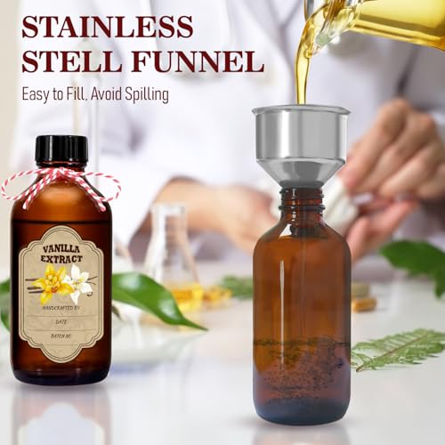 NVioAsport 12 Pack Amber Glass Vanilla Extract Bottles 4 oz with Lids, 12 PCS Vanilla Extract Labels and Funnel, Glass Boston Vanilla Bottles for Syrup Gift, Jars Glass Bottles for Vanilla Extract - Image 4